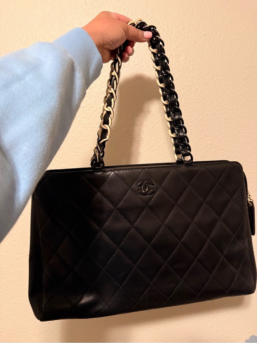 Chanel Lambskin Bekko Chain Large Shoulder Bag Black